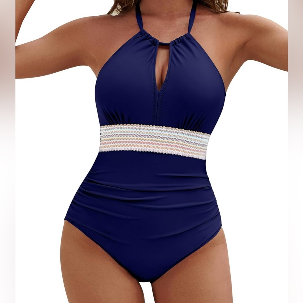 BLOOMING JELLY 1-piece Tummy Control Halter Swim Suits, Size L